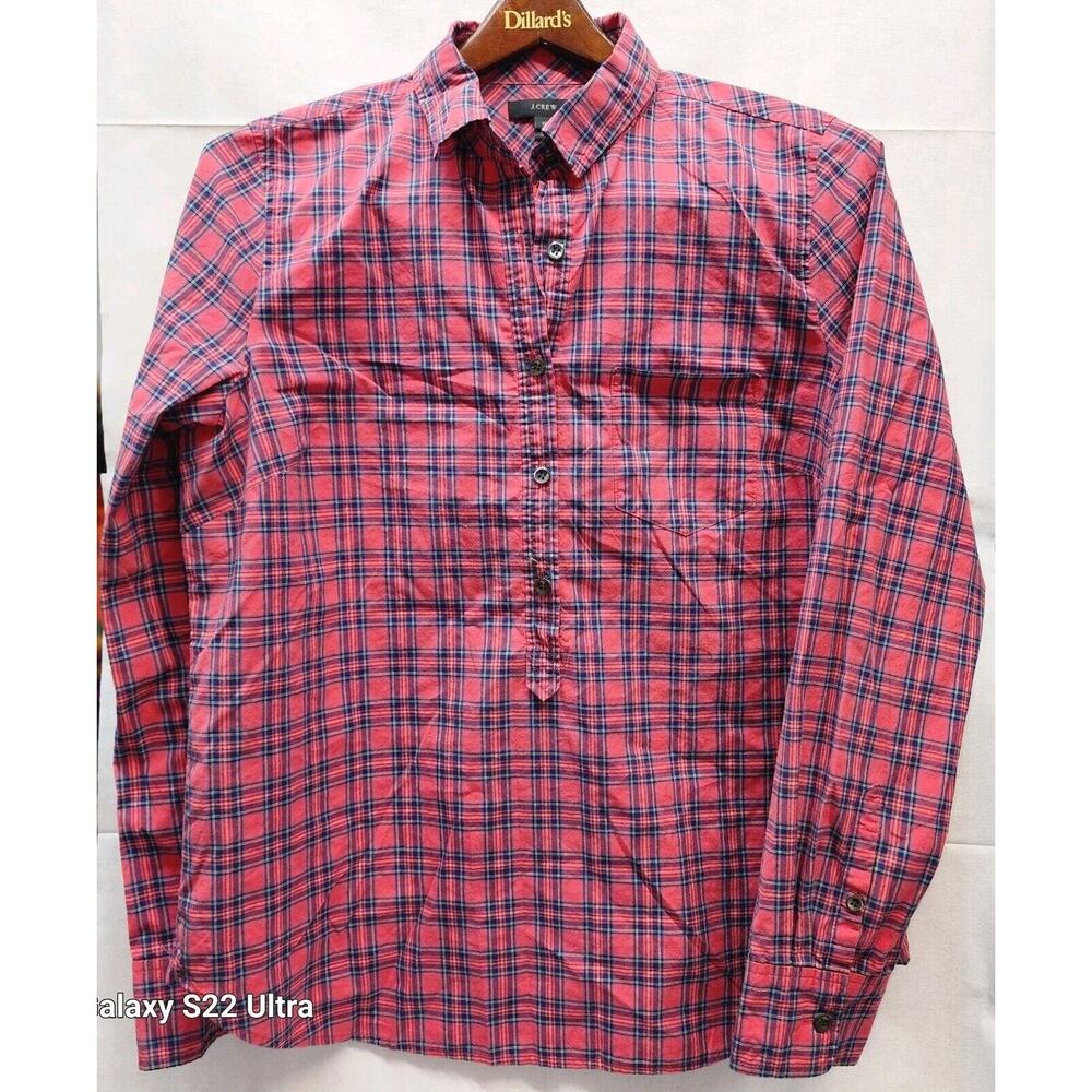 J Crew Women's Plaid 4 Button Shirt Size 12 Multicolor Long Sleeve Casual Top